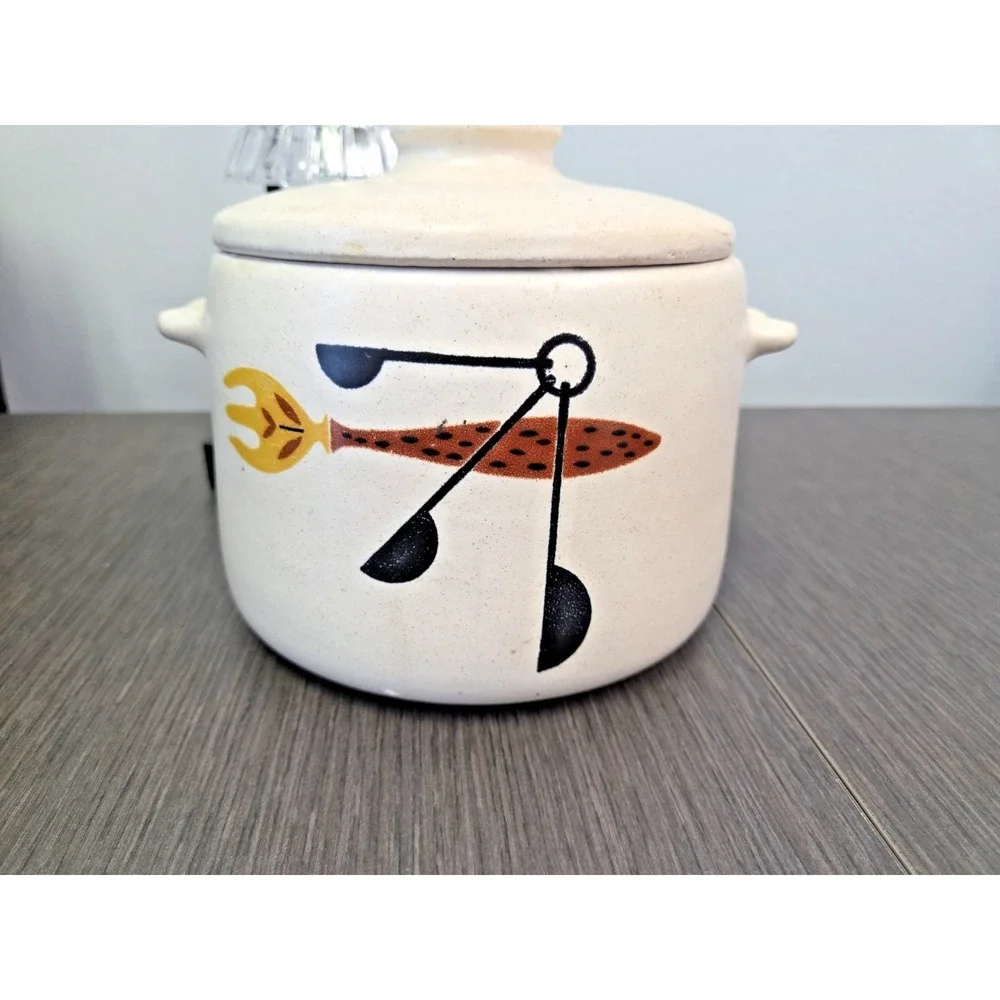 Vintage 1970's Bean Pot Crock Pottery‎ Stoneware Soup Tureen MCM West Bend w Lid